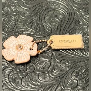 Coach Pink Floral Key Charm with Gold Logo Tag